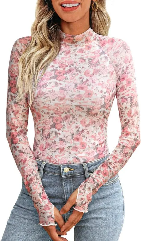 Mock neck floral long sleeve