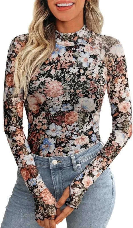 Mock neck floral long sleeve