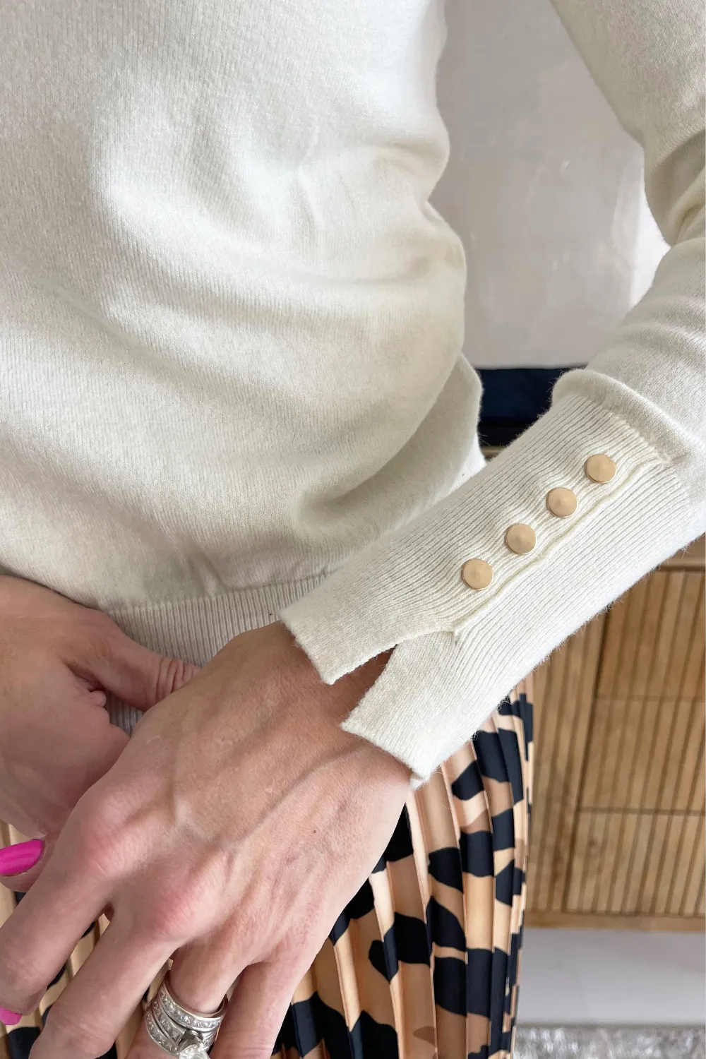 Mock Neck Sweater with Button Detail