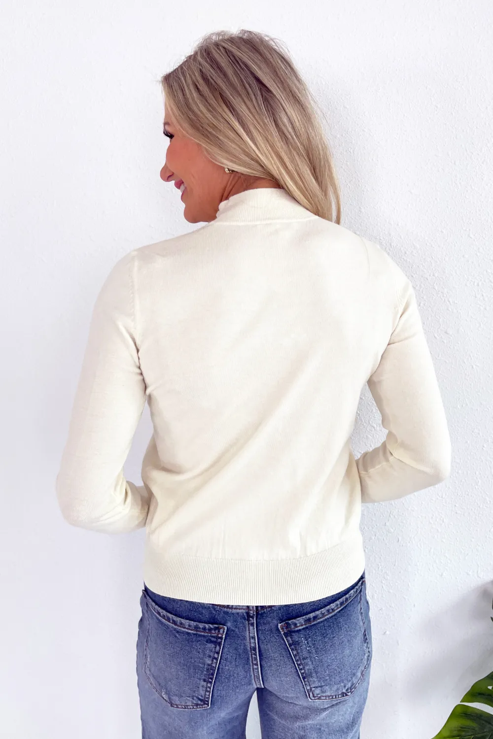 Mock Neck Sweater with Button Detail