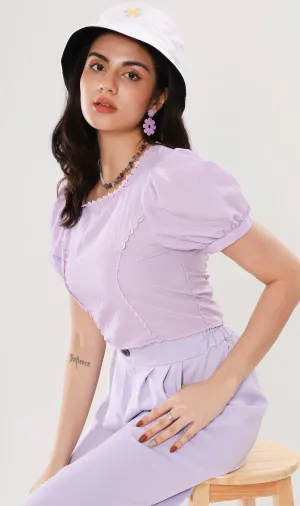 MOLLY Heart-Trimmed Puff-Sleeve Top (Lilac)