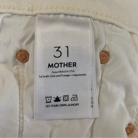 MOTHER The Insider Track Stripe Cropped White Jeans in Whipping The Racer 31