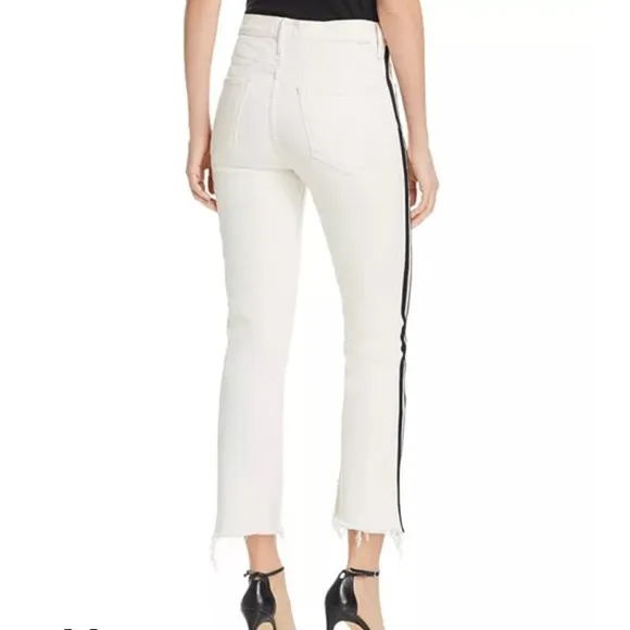 MOTHER The Insider Track Stripe Cropped White Jeans in Whipping The Racer 31