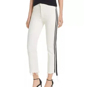 MOTHER The Insider Track Stripe Cropped White Jeans in Whipping The Racer 31