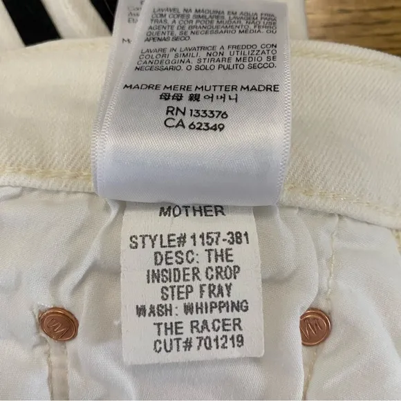 MOTHER The Insider Track Stripe Cropped White Jeans in Whipping The Racer 31