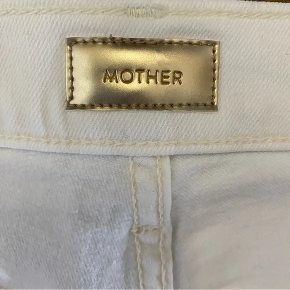 MOTHER The Insider Track Stripe Cropped White Jeans in Whipping The Racer 31