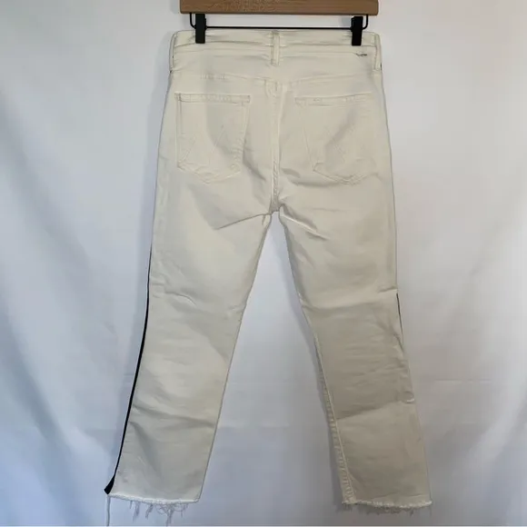 MOTHER The Insider Track Stripe Cropped White Jeans in Whipping The Racer 31