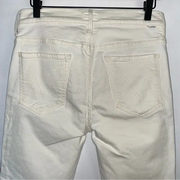 MOTHER The Insider Track Stripe Cropped White Jeans in Whipping The Racer 31
