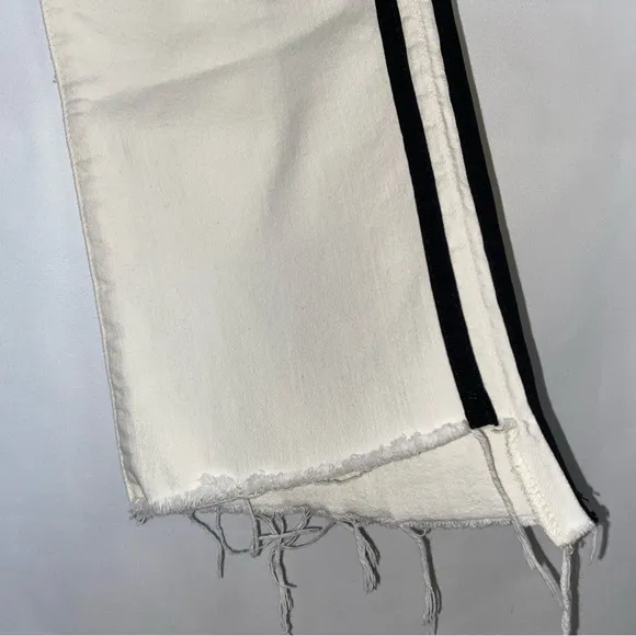 MOTHER The Insider Track Stripe Cropped White Jeans in Whipping The Racer 31