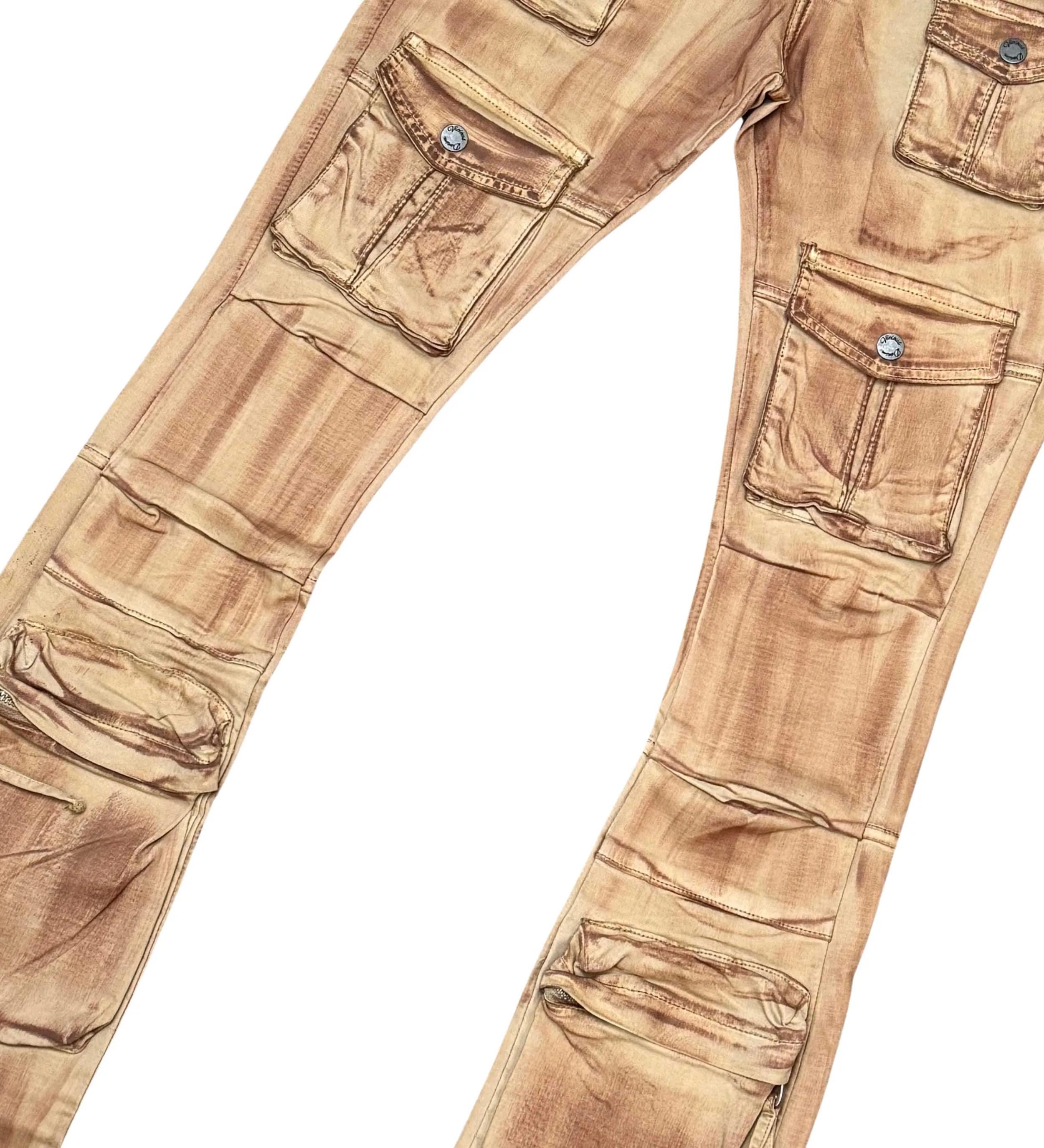 Multi cargo brush camo flared jeans