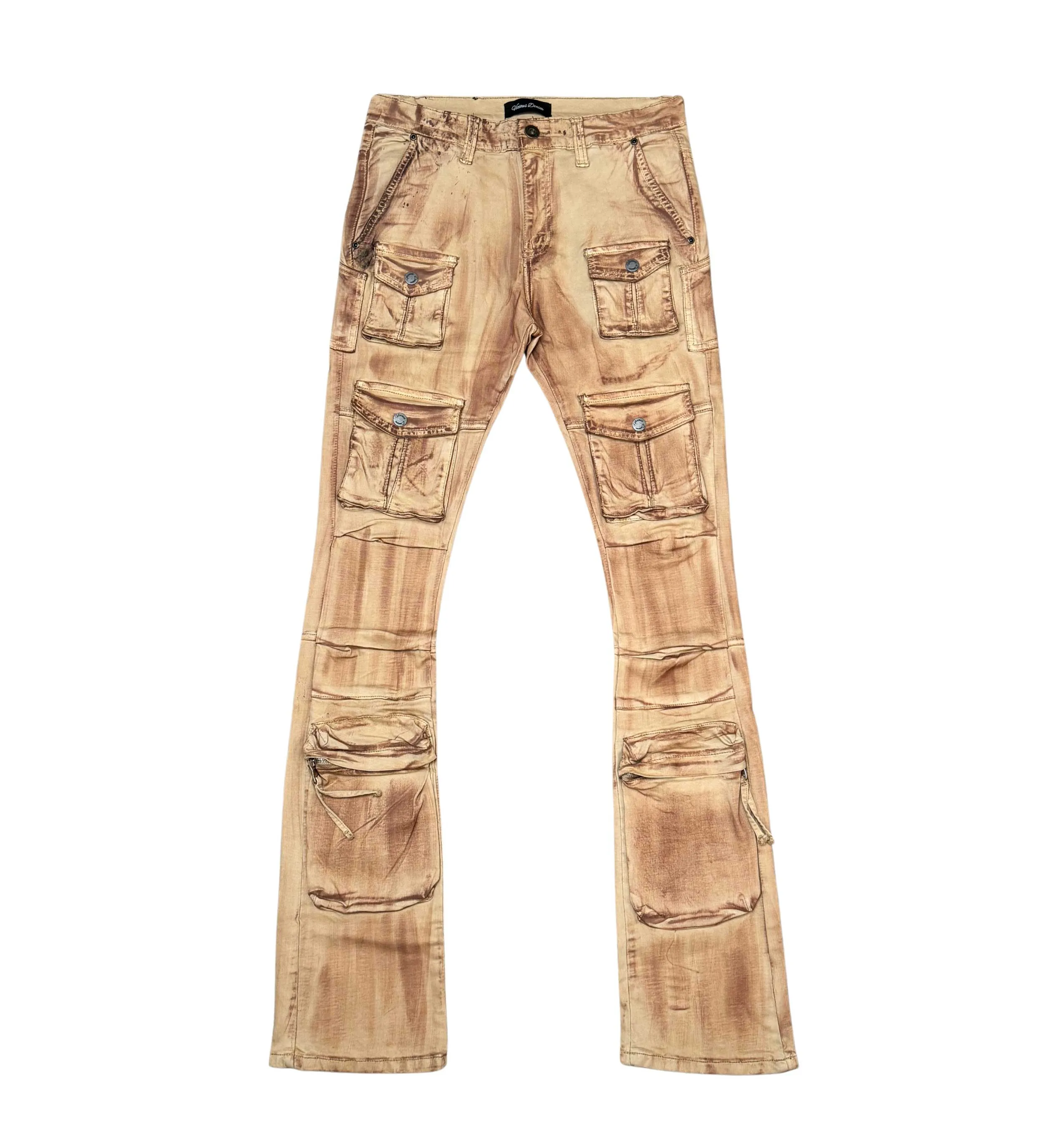 Multi cargo brush camo flared jeans
