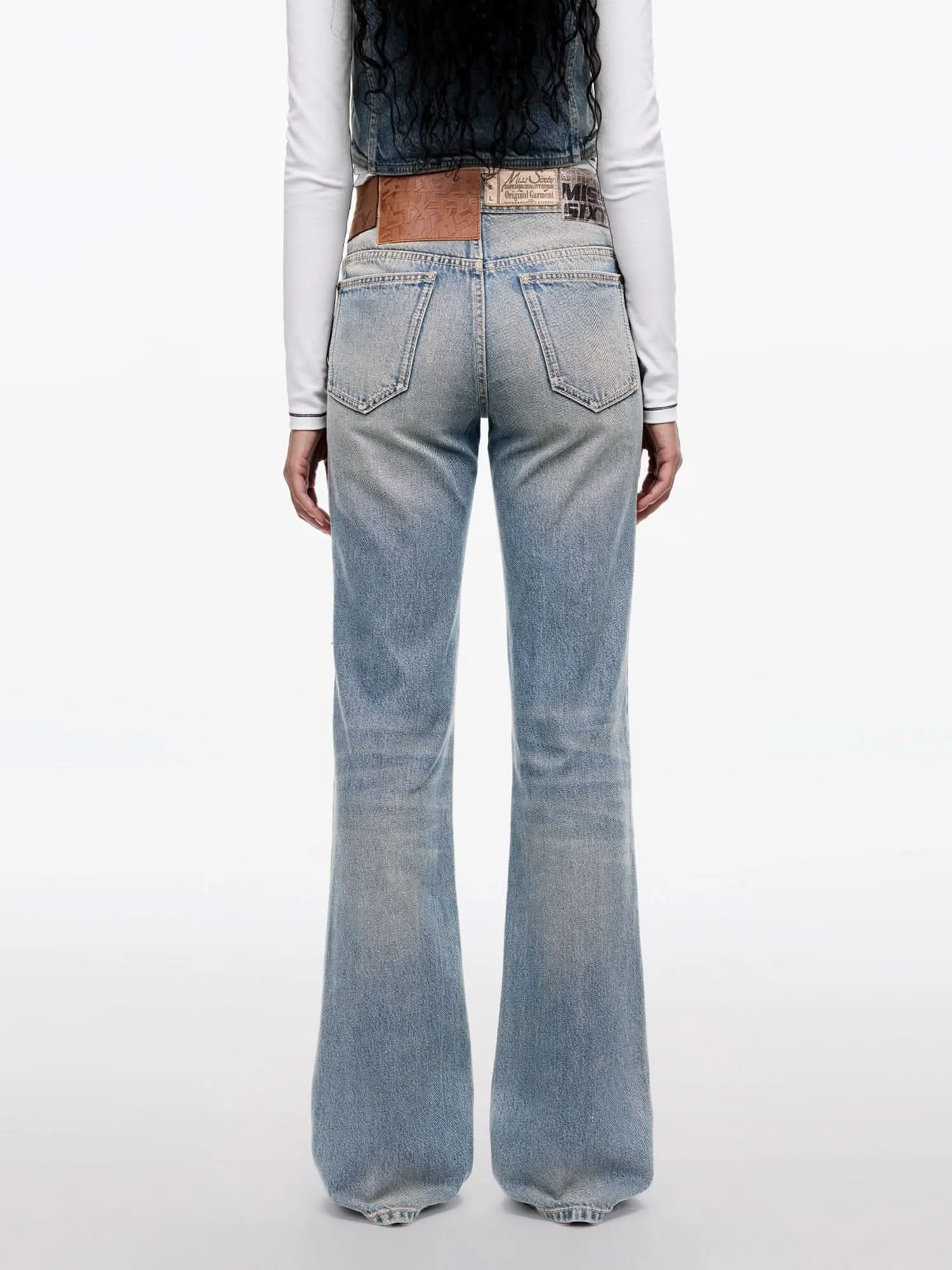 Multi-Patch Light-Blue Flared Jeans