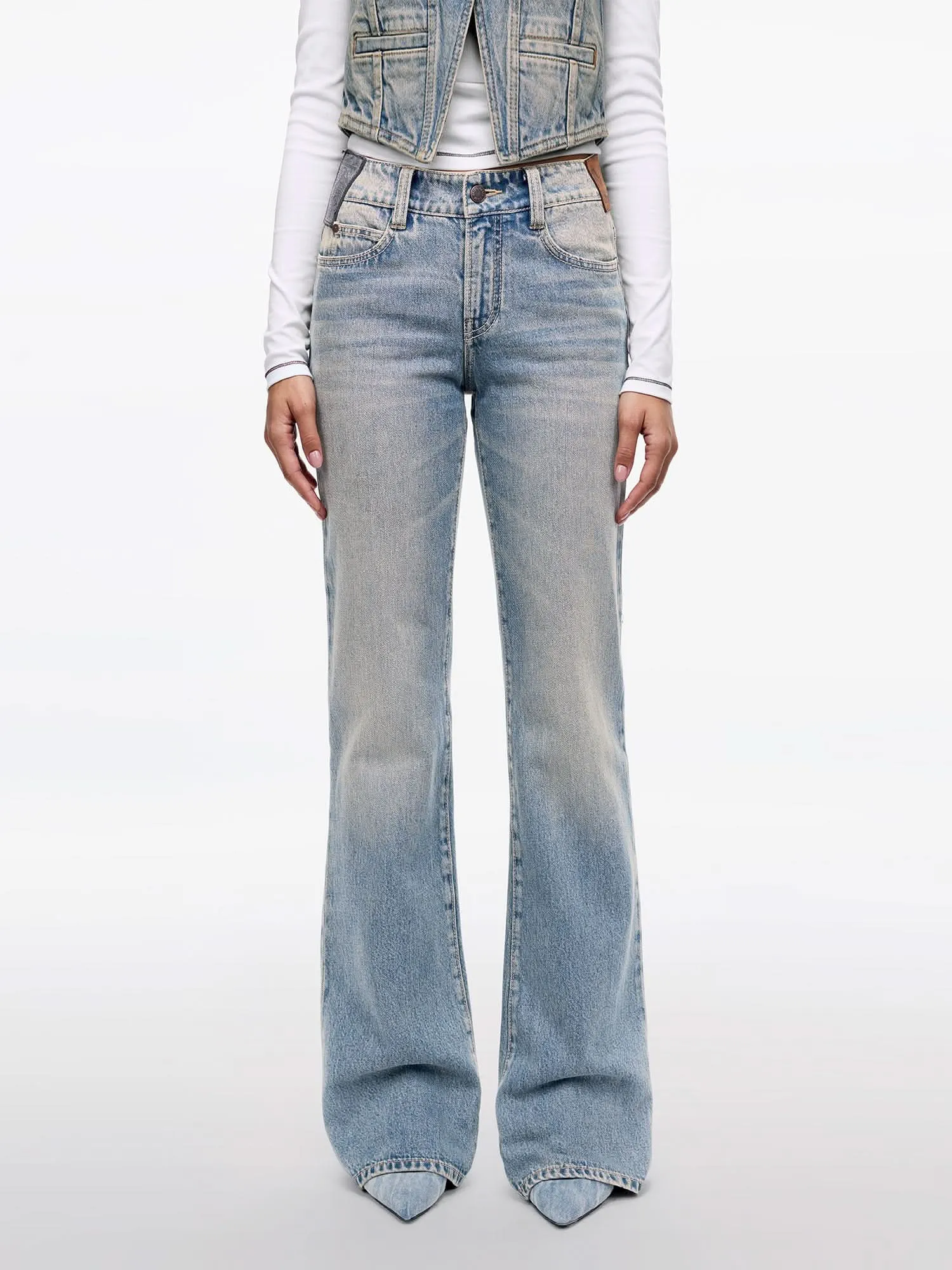 Multi-Patch Light-Blue Flared Jeans