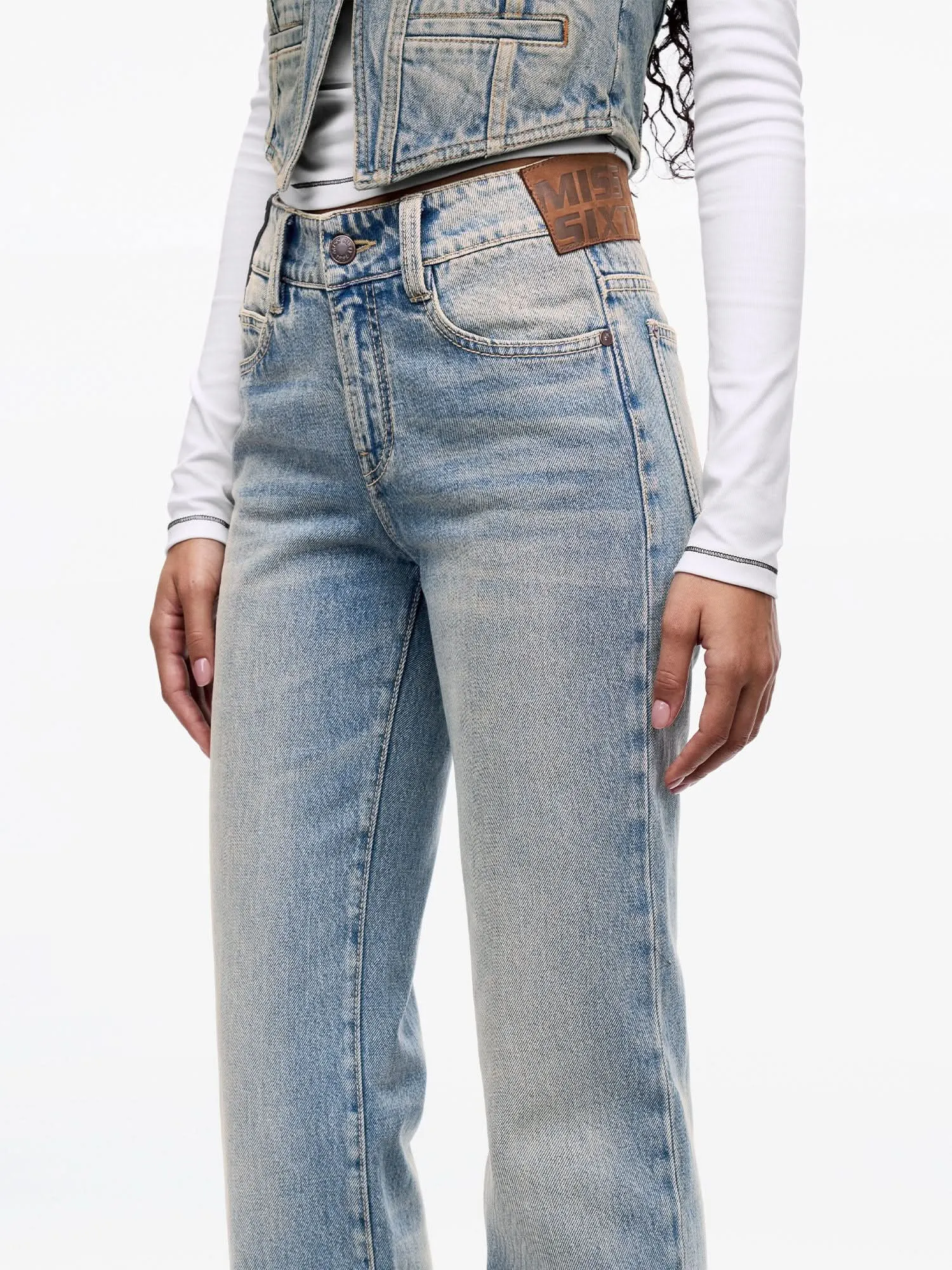 Multi-Patch Light-Blue Flared Jeans