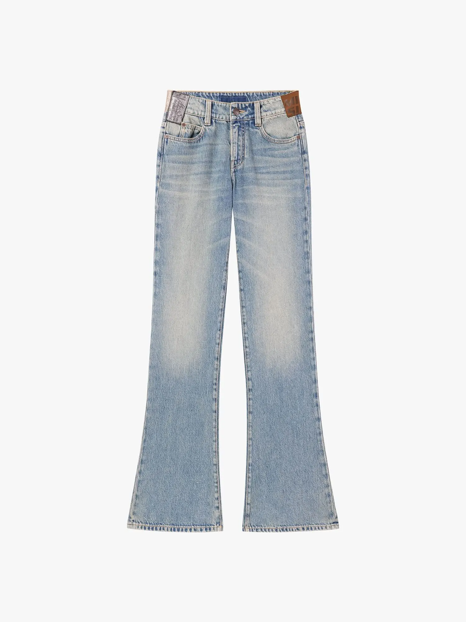 Multi-Patch Light-Blue Flared Jeans