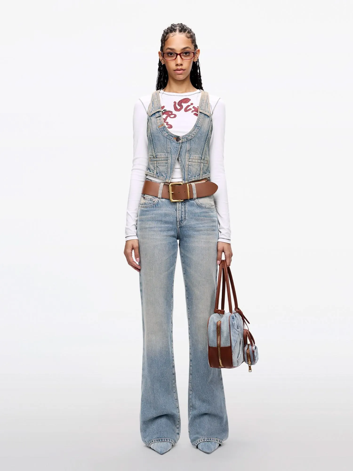 Multi-Patch Light-Blue Flared Jeans