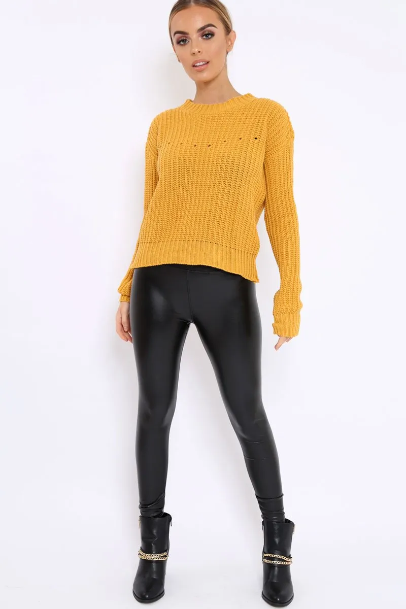 Mustard Chunky Knit Distressed Jumper - Bella