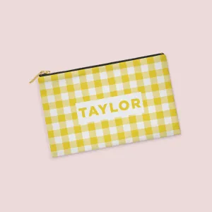 Mustard Gingham Personalized Zipper Pouch