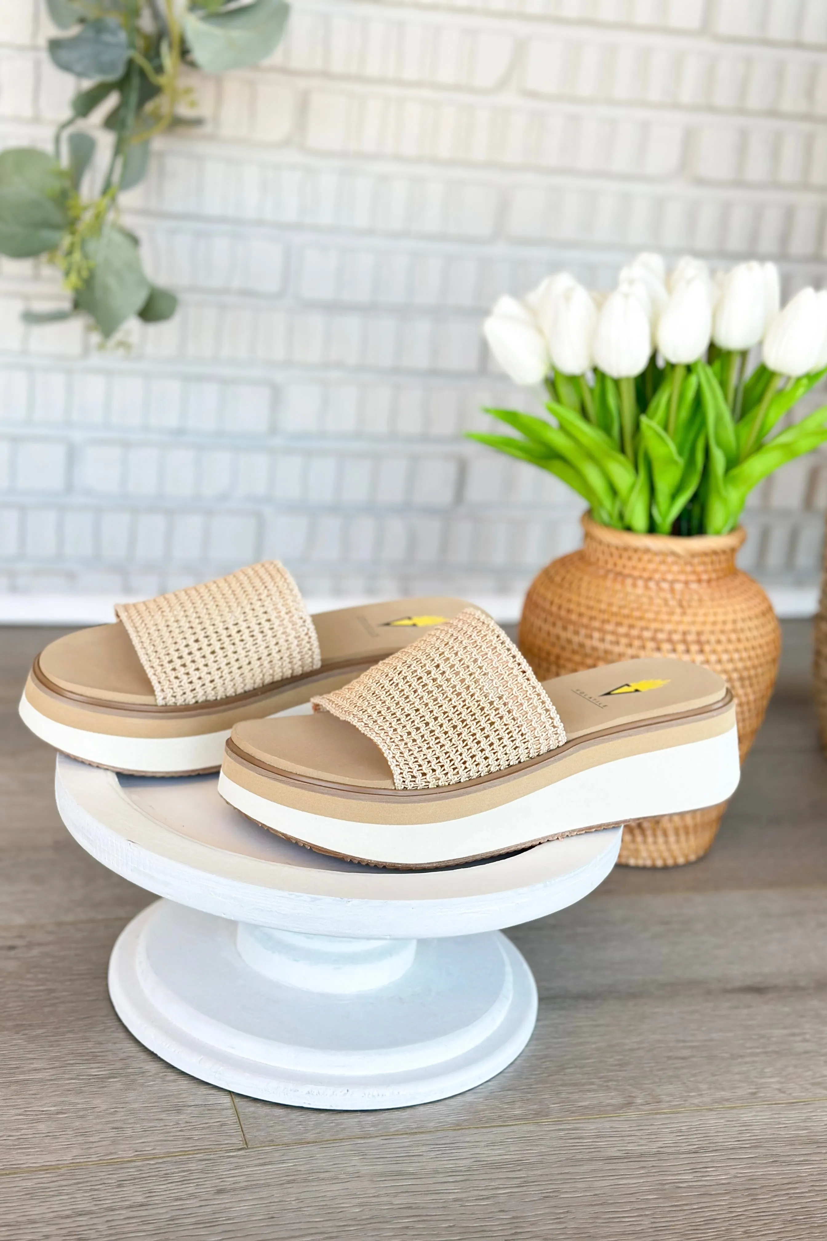 Natural Portobello Woven Sandel with Stretch