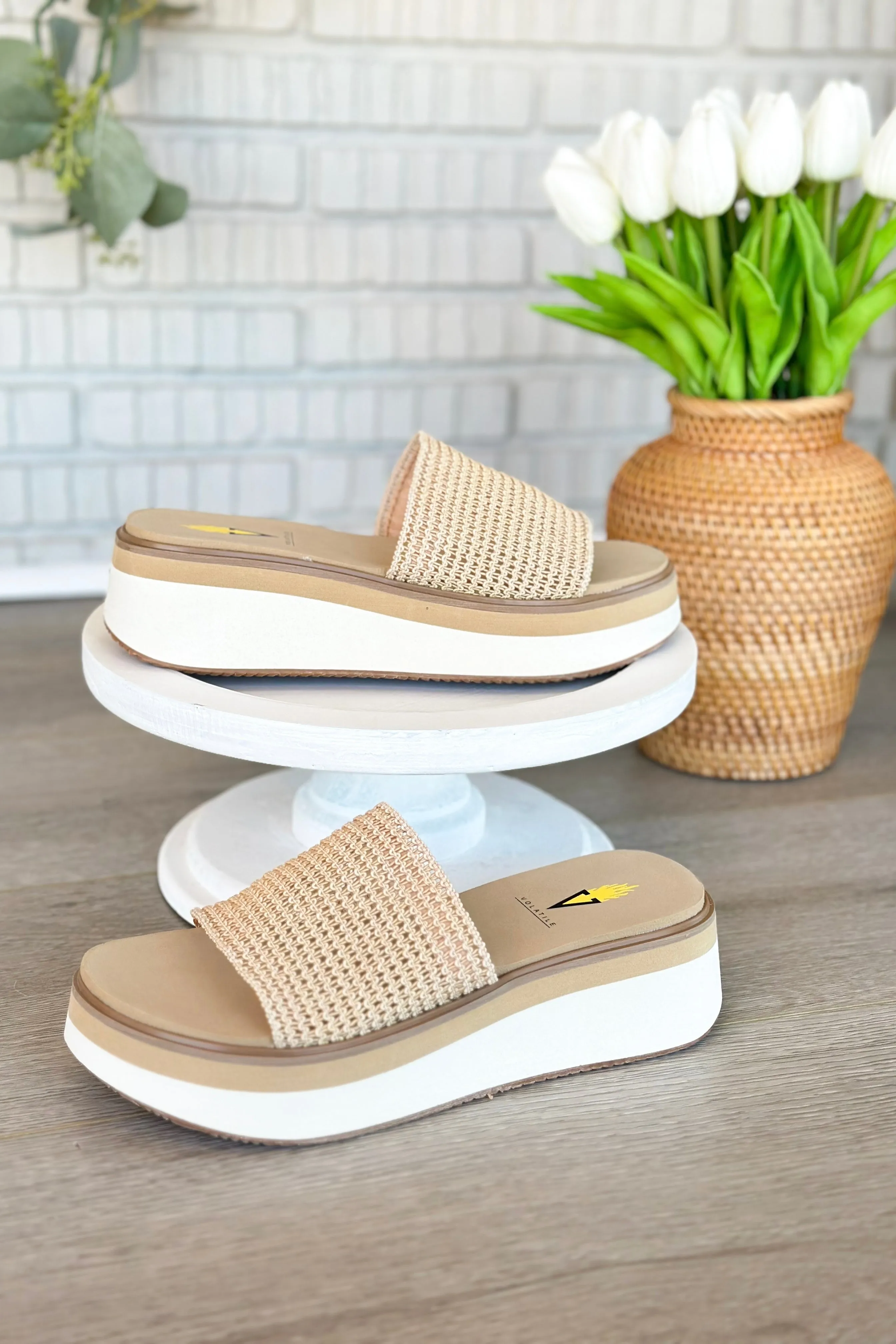 Natural Portobello Woven Sandel with Stretch