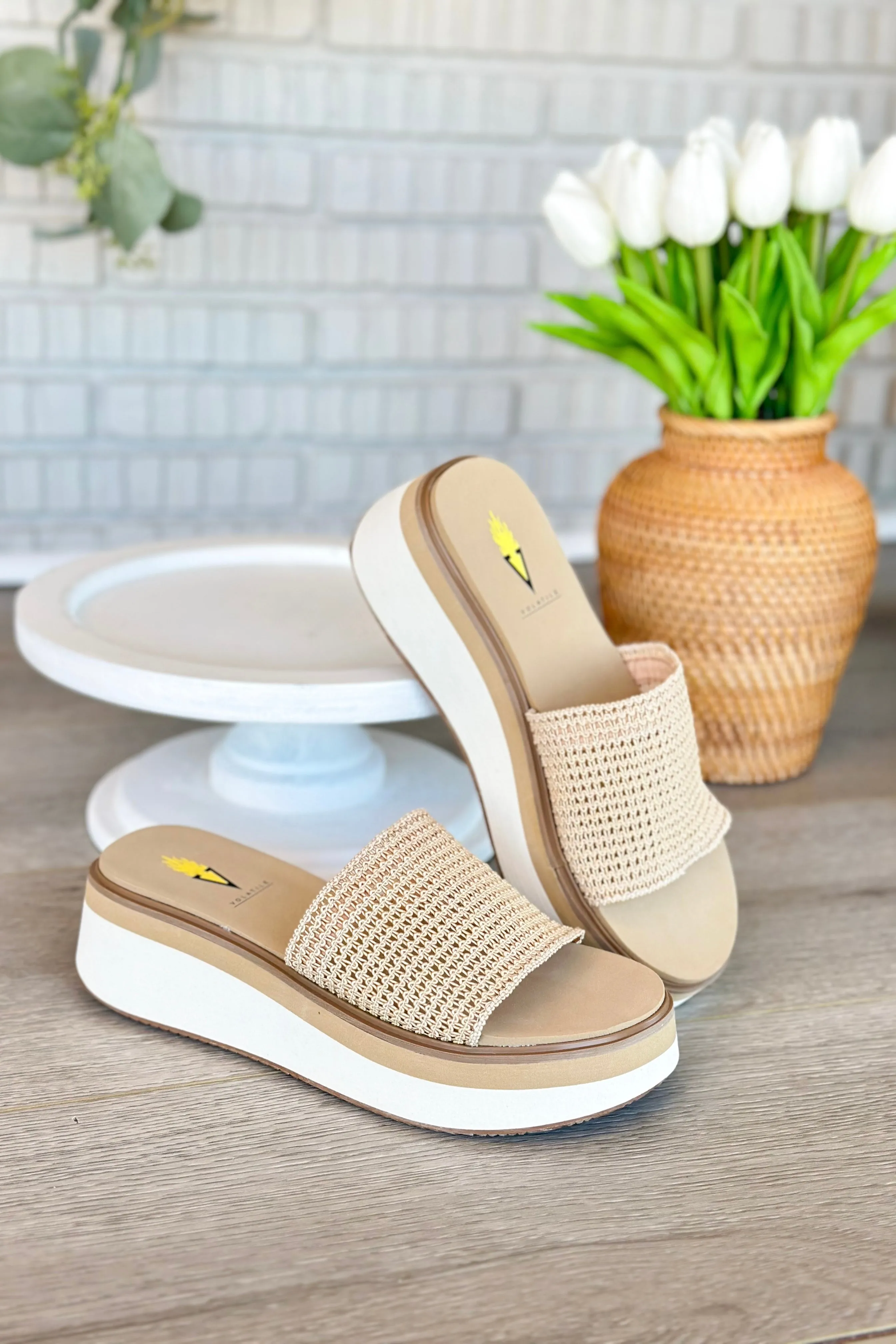 Natural Portobello Woven Sandel with Stretch