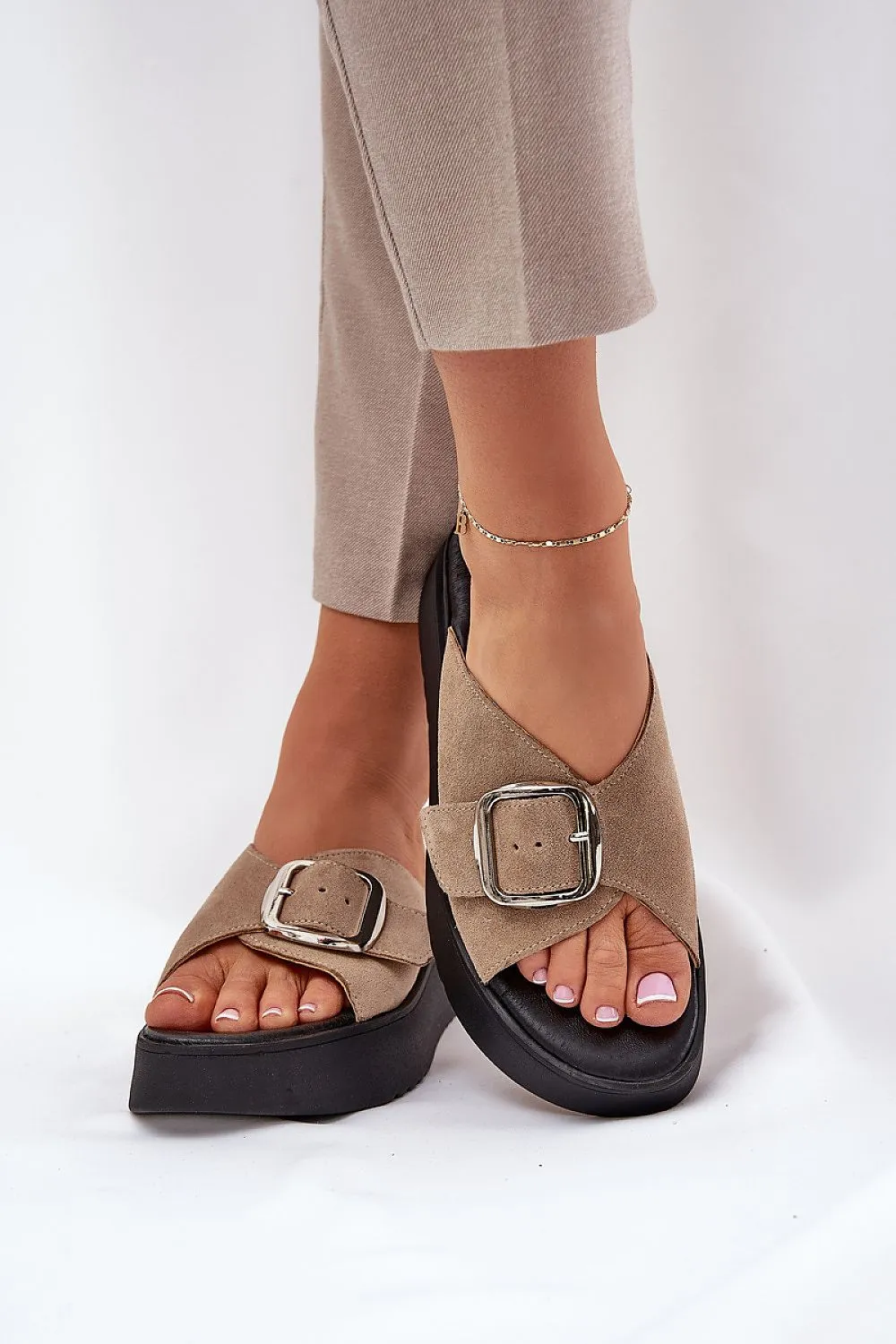Natural suede sandals
