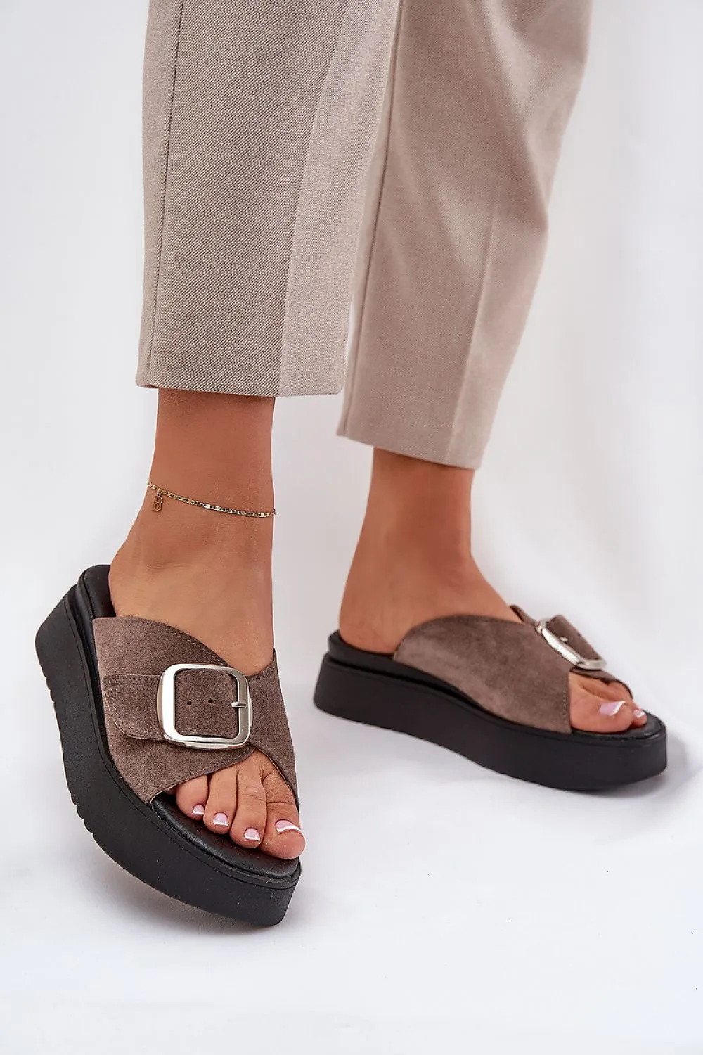 Natural suede sandals