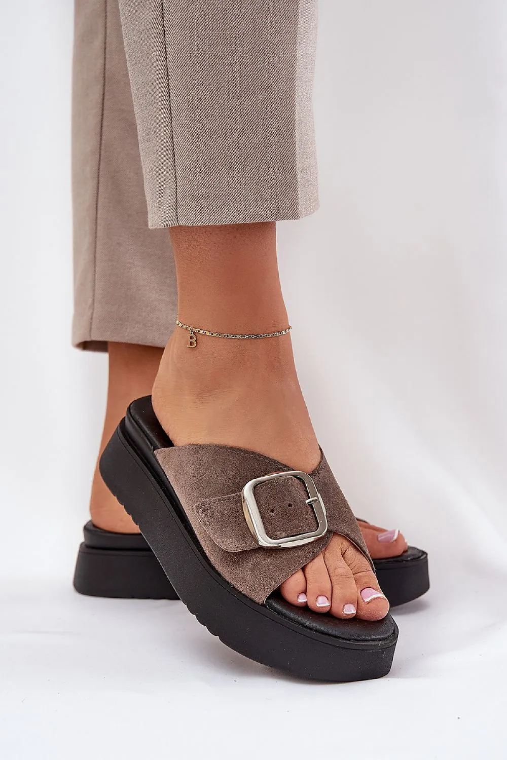 Natural suede sandals
