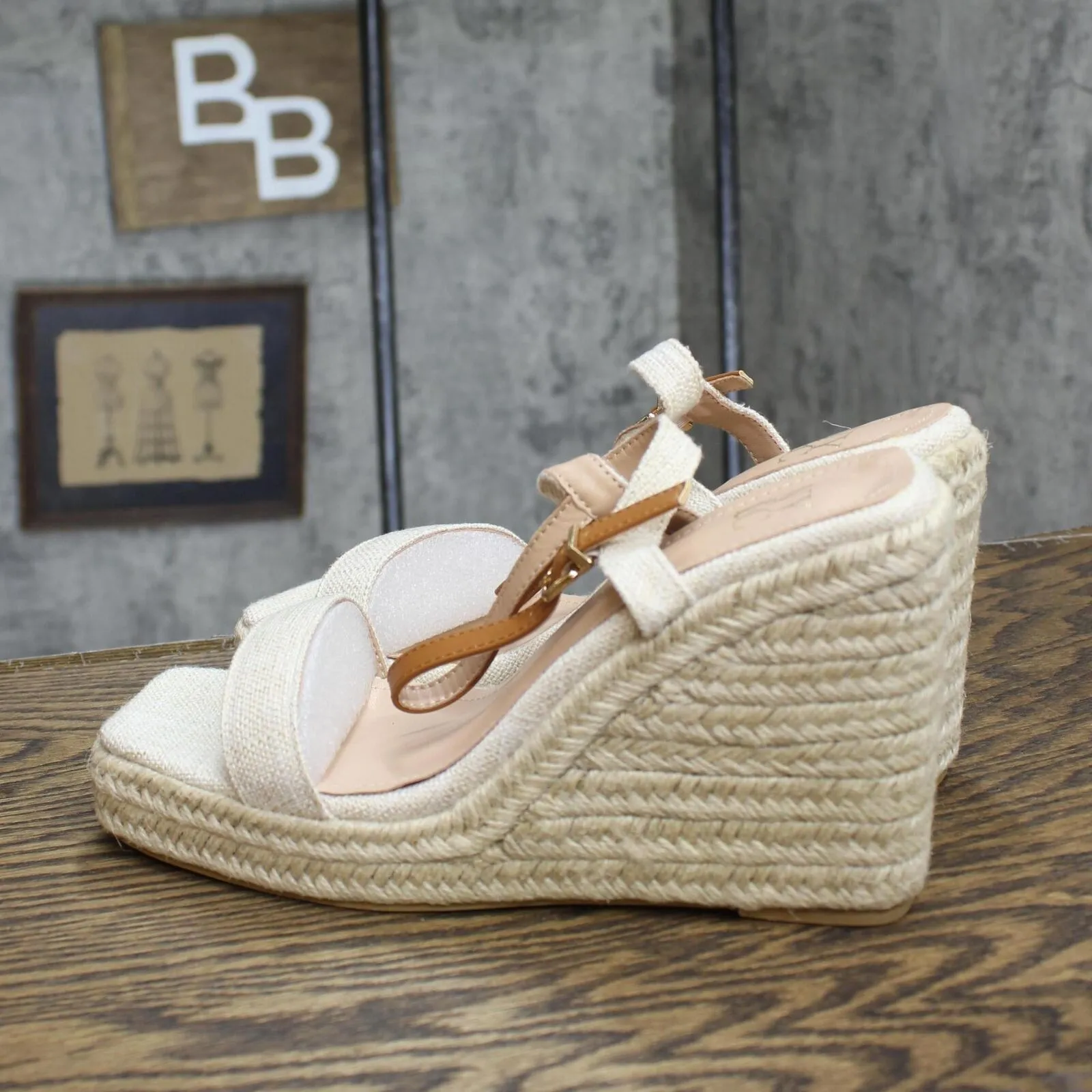 New York & Company  Unita Platform Espadrille Wedge Sandal Natural Brown 10M