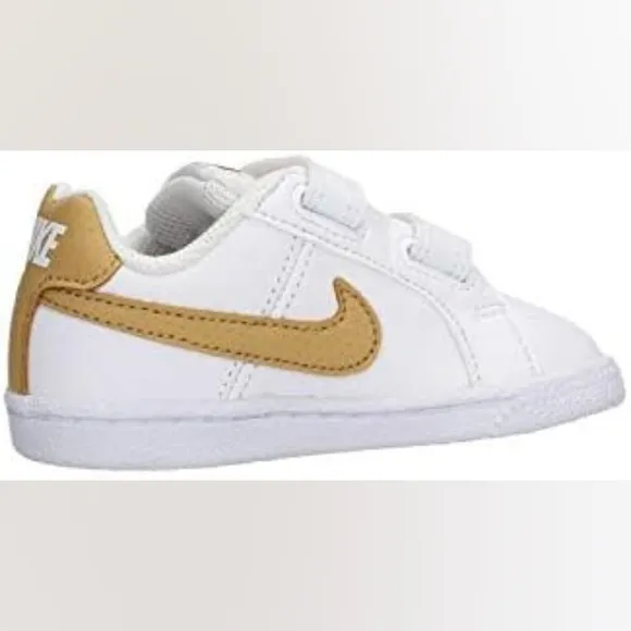Nike Court Royale White Leather Kids Sneakers with Gold Swoosh Size 7c