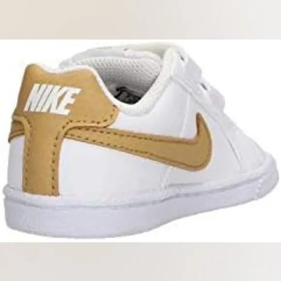 Nike Court Royale White Leather Kids Sneakers with Gold Swoosh Size 7c