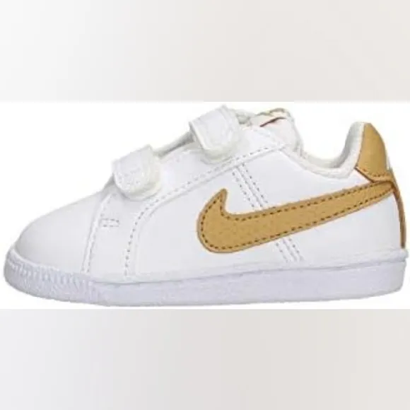 Nike Court Royale White Leather Kids Sneakers with Gold Swoosh Size 7c