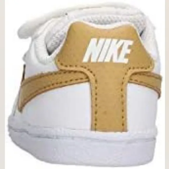 Nike Court Royale White Leather Kids Sneakers with Gold Swoosh Size 7c