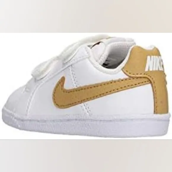 Nike Court Royale White Leather Kids Sneakers with Gold Swoosh Size 7c