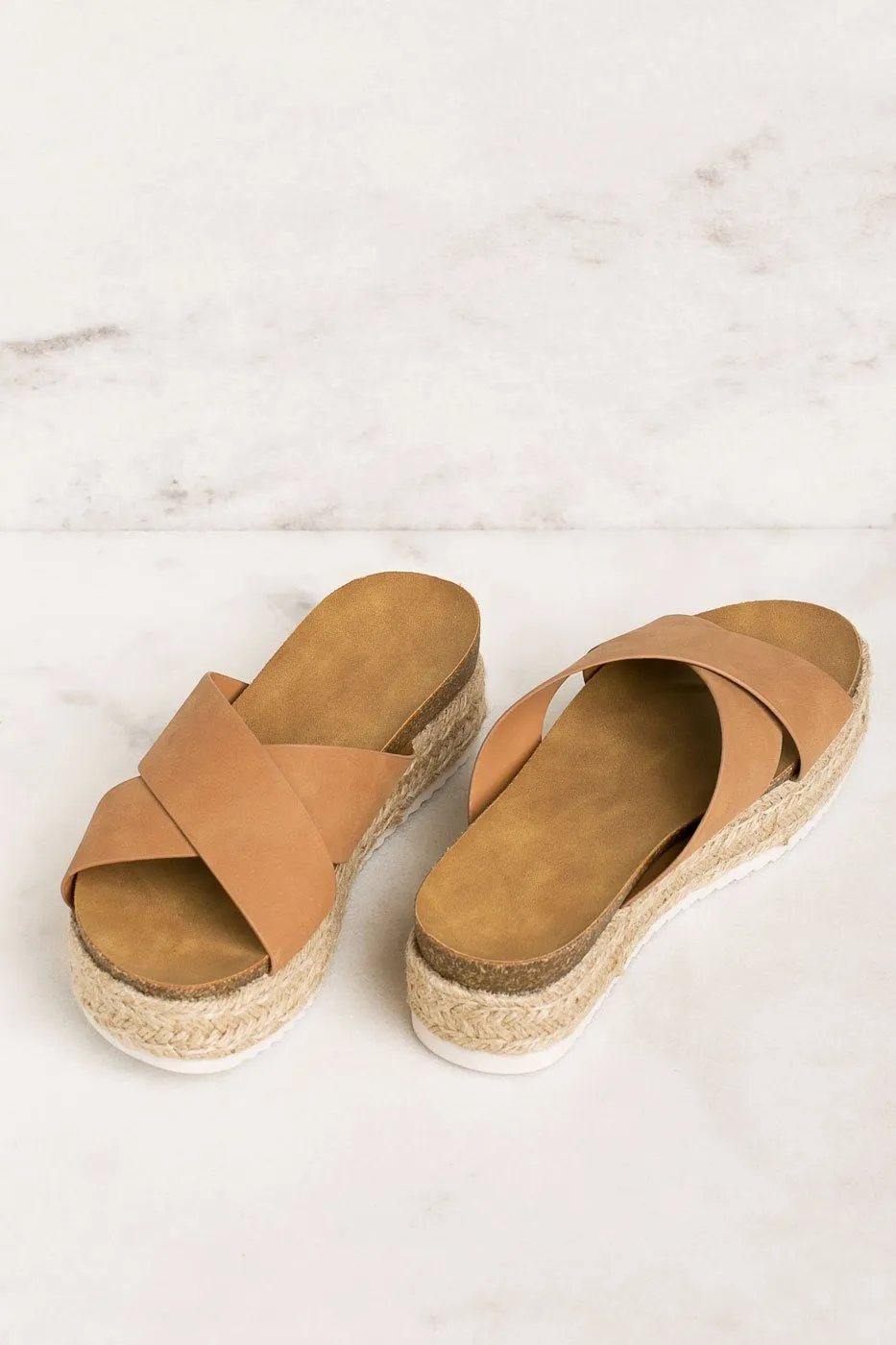 No Problem Tan Slide-On Platform Sandals