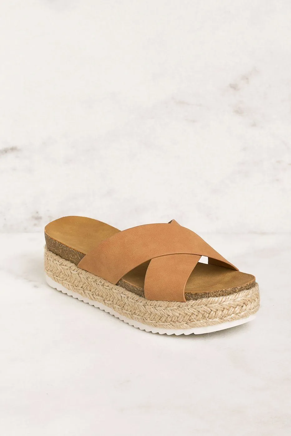 No Problem Tan Slide-On Platform Sandals