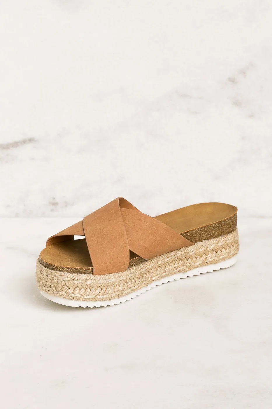 No Problem Tan Slide-On Platform Sandals
