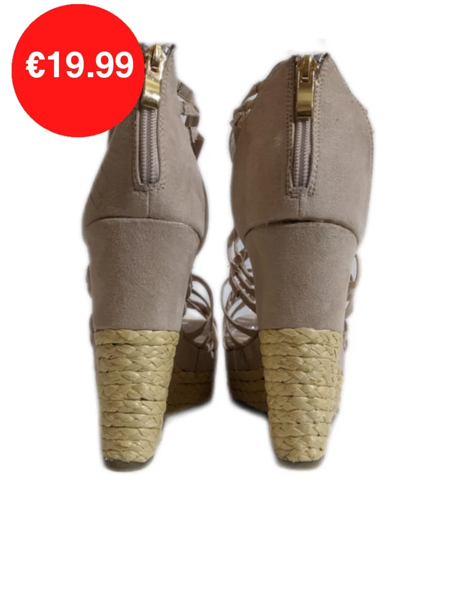Nude Pink Strappy Espadrille Wedge Sandals