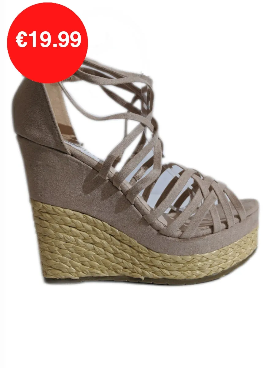 Nude Pink Strappy Espadrille Wedge Sandals