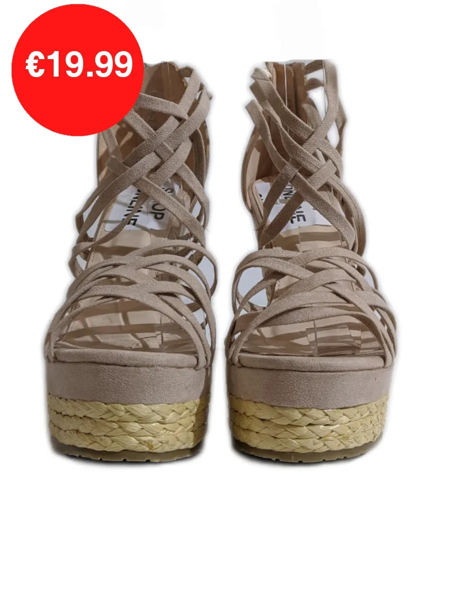 Nude Pink Strappy Espadrille Wedge Sandals
