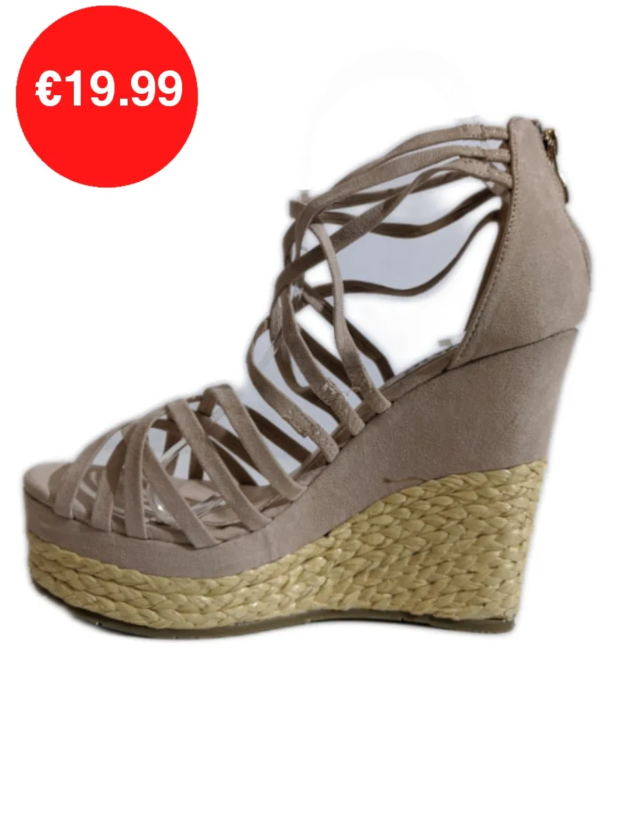 Nude Pink Strappy Espadrille Wedge Sandals