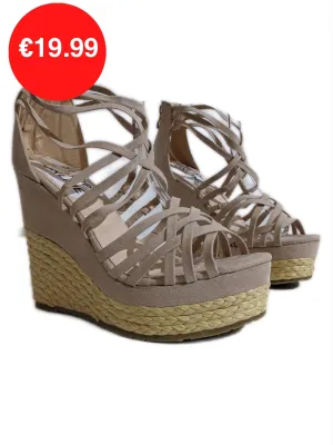 Nude Pink Strappy Espadrille Wedge Sandals