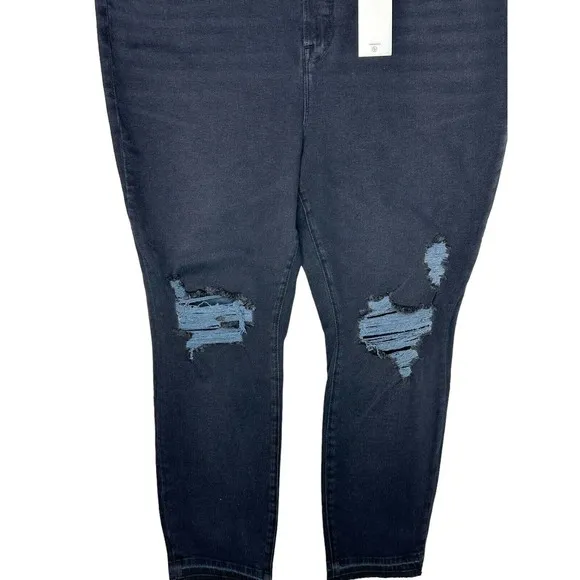 NWT Good American Womens Good Legs Crop Jeans 24 Distressed Skinny Raw Hem Black