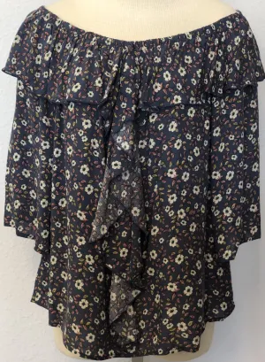 OFF-SHOULDER FLOUNCE FLORAL PRINT BLOUSE