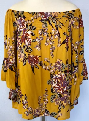 OFF SHOULDER SMOCKED WOVEN TOP