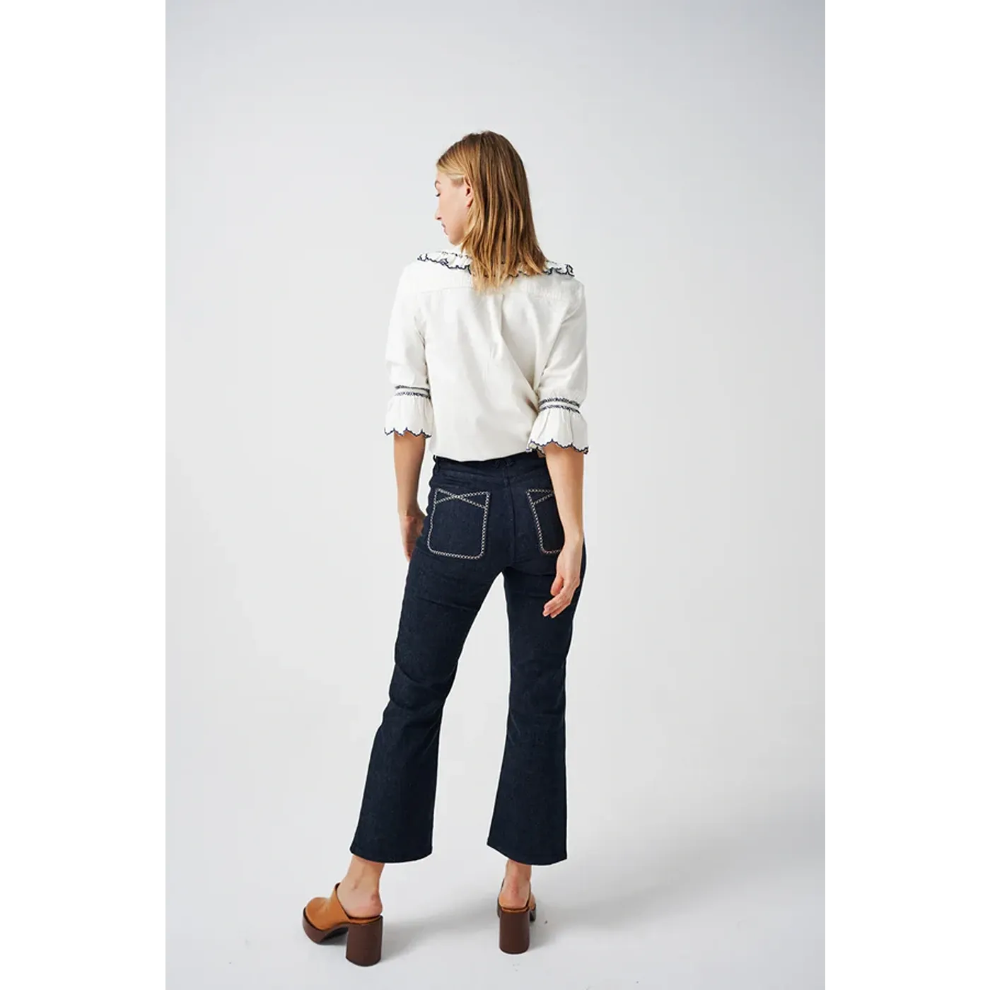 Off-White Daisy Blouse with Blue Detailing