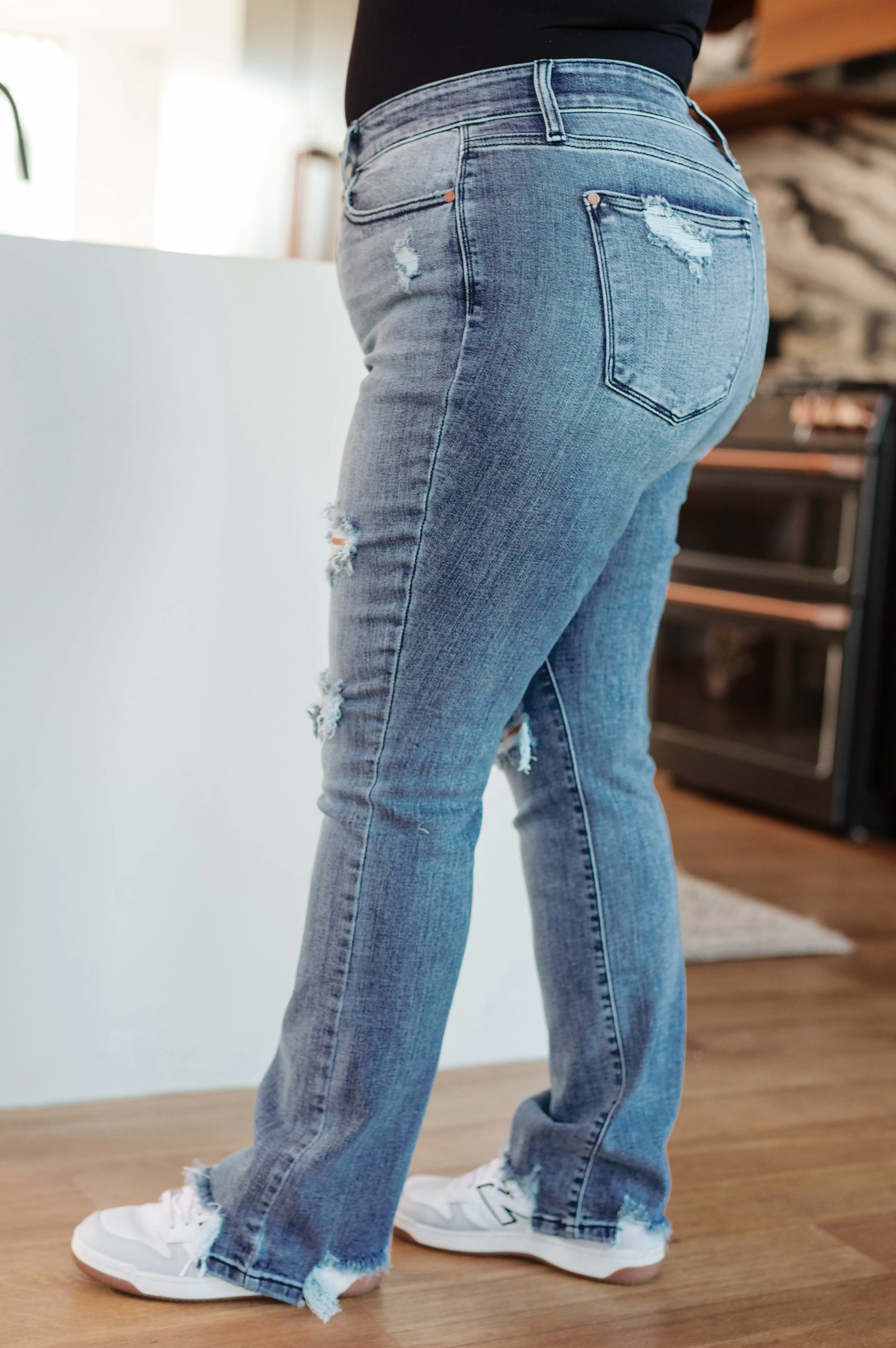 O'Hara Destroyed Straight Jeans - Mid Rise, Distressed, Judy Blue, 4-Way Stretch