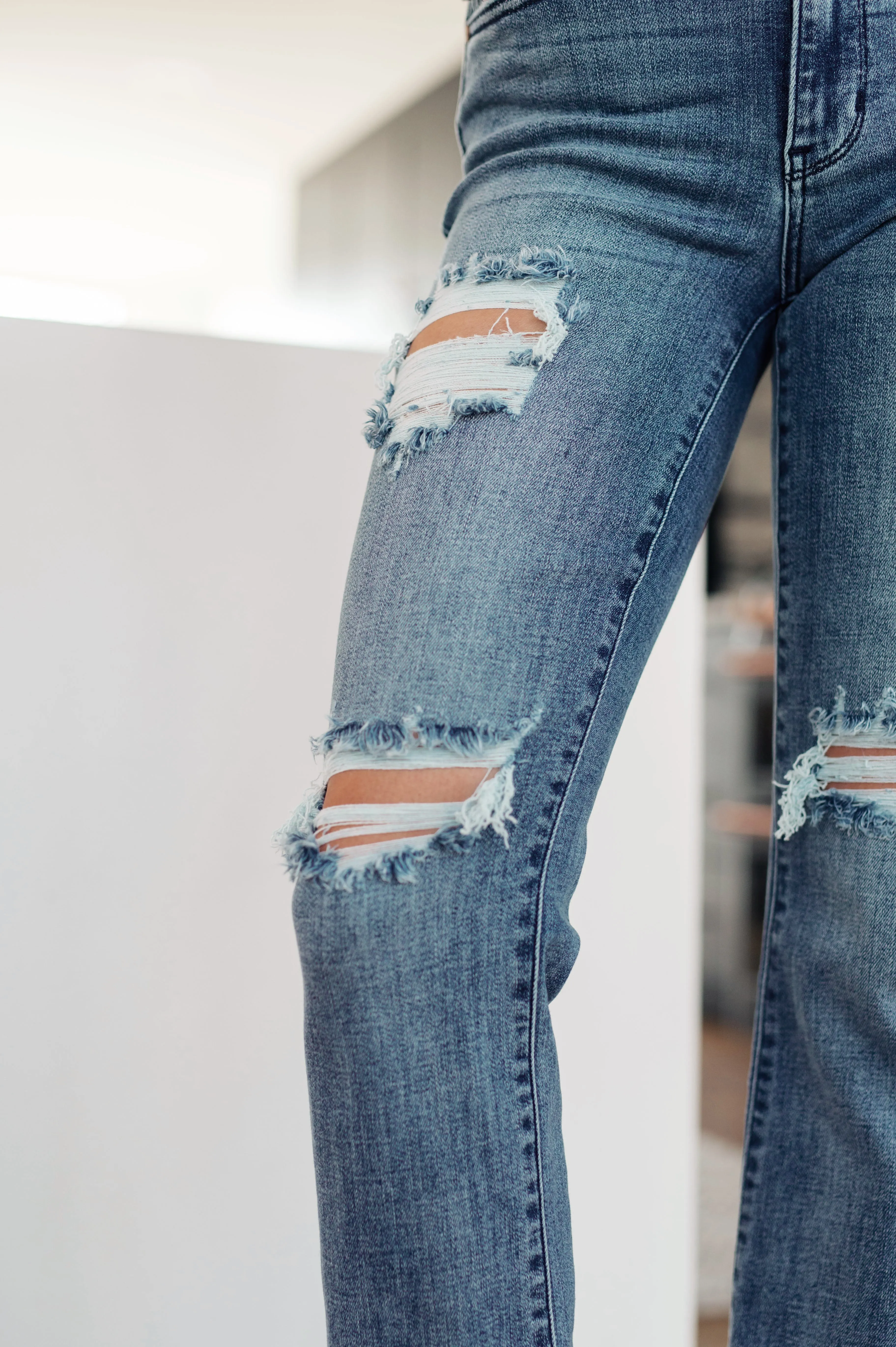 O'Hara Destroyed Straight Jeans - Mid Rise, Distressed, Judy Blue, 4-Way Stretch