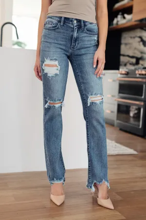 O'Hara Destroyed Straight Jeans - Mid Rise, Distressed, Judy Blue, 4-Way Stretch
