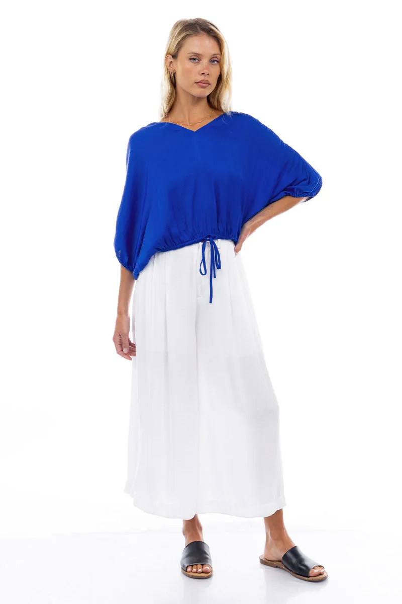 Open-Back Cropped Blouse With Elasticized Waist